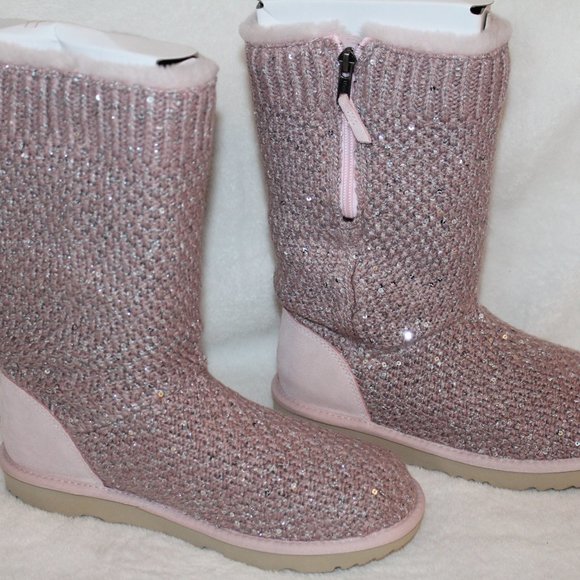 UGG Shoes Ugg Womens Sequin Sweater Knit Boots Pink 6 7 8 Poshmark